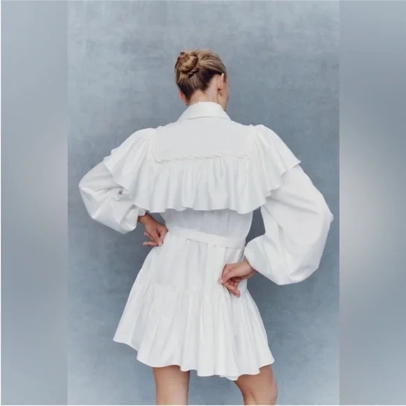 Aje Dahlia Flounce Twist Belted Mini Dress Cotton size US 8 - Picture 4 of 15